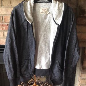 Sherpa lined zip up hooded jacket with pockets XL